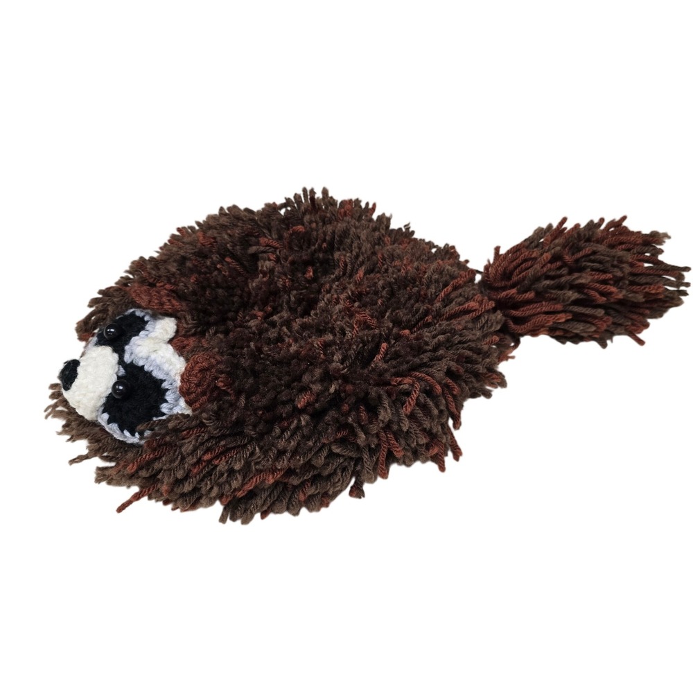 Handmade Crochet Raccoon Shaggy Yarn Hat Brown Rust Animal Costume Kids‎ Cap